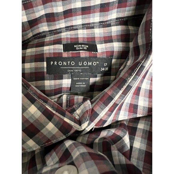 020-002 The Men's Wearhouse Pronto Uomo Men Size 17 34/35 Button Shirt - Picture 5 of 6